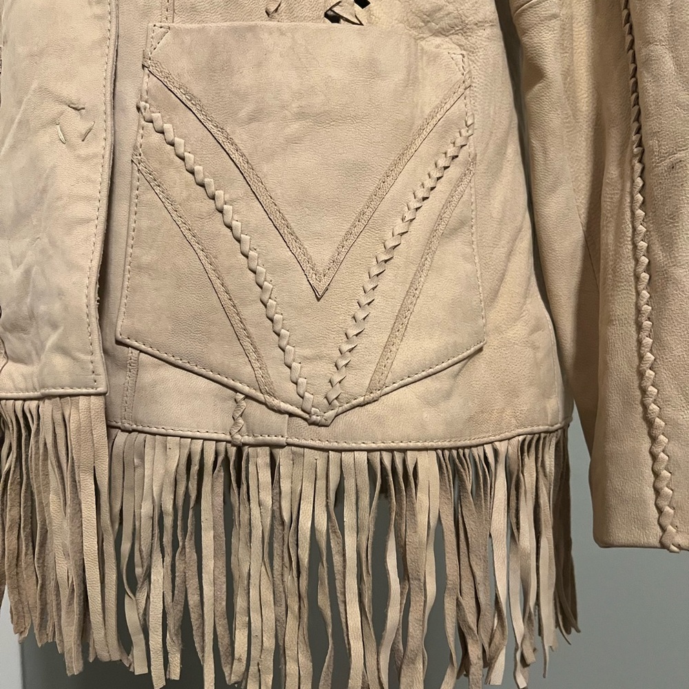 Coldwater Creek Beige Leather Jacket with Fringe - Picture 4 of 6